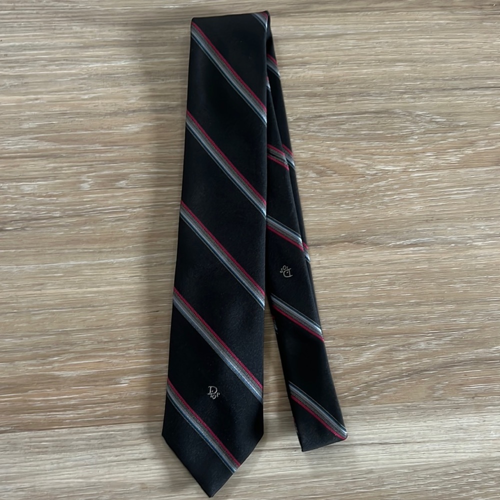 Christian Dior CHRISTIAN DIOR BLACK MULTICOLOR WOVEN STRIPES NECKTIE WPL125
